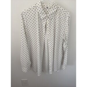 Uniqlo Women's Button-Down Blouse White Polka Dot Medium Rayon